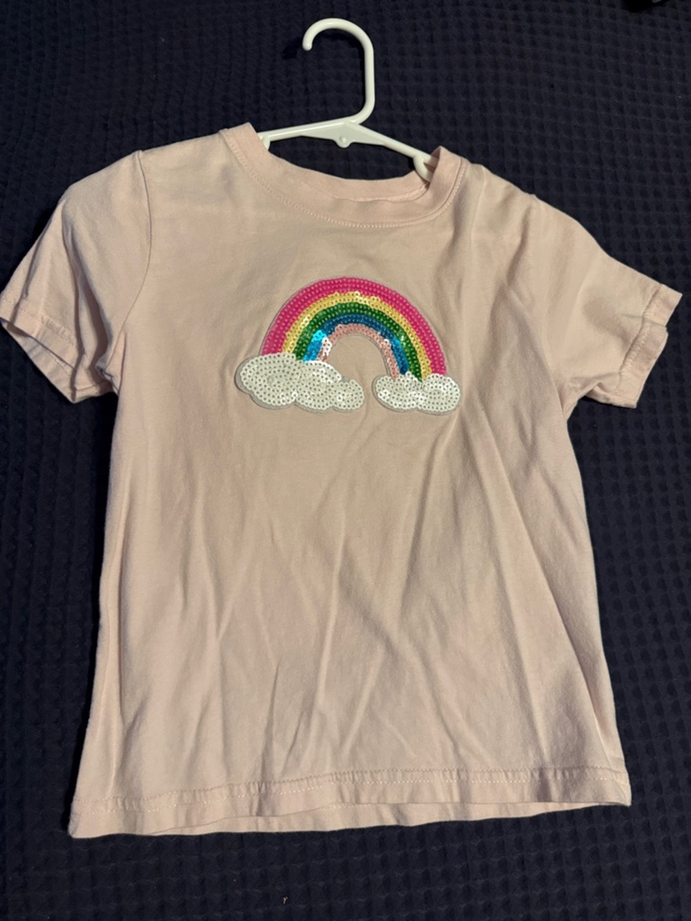 Girls' Light Pink Rainbow Sequin Short Sleeve Tee
